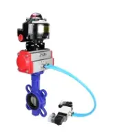 Затвор дисковый поворотный DN.ru WBV1631E-2W-Fb-ISO-H Ду100 Ру25 межфланцевый, корпус - чугун QT450, диск - нержавеющая сталь 304, уплотнение - EPDM, с пневмоприводом DN.ru PA-DA-083, пневмораспределителем 4V320-08 AC220V и БКВ APL-510N EX