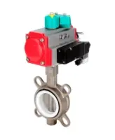 Затвор дисковый поворотный DN.ru WBV3232P-2W-Fb-H Ду80 Ру16 корпус - нержавеющая сталь 316L, диск - нержавеющая сталь 316L, уплотнение - PTFE, с пневмоприводом PA-DA-083, пневмораспределителем 4M310-08 AC220V и магнитным переключателем ALS200D