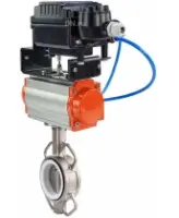 Затвор дисковый поворотный DN.ru WBV3131P-2W-Fb-R Ду250 Ру16, корпус - нержавеющая сталь 304, диск - нержавеющая сталь 304, уплотнение - PTFE, с пневмоприводом DN.ru PA-DA-160 и позиционером DN.ru YT-1000RSN без обратной связи