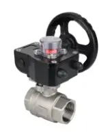 Кран шаровой DN.ru BV3232P(2pc)-FP-T-ISO-H 1 1/2″ Ду40 Ру63 полнопроходной двухходовой, нержавеющая сталь SS316, внутренняя резьба, уплотнение - PTFE, с редуктором DN.ru HGB RQN1-180Z