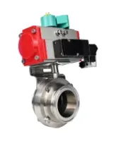 Затвор дисковый поворотный DN.ru WBV3131S-2W-T-H Ду80 Ру10 резьбовой, корпус - пищевая нержавеющая сталь 304, уплотнение - Silicon, с пневмоприводом PA-SA-083, пневмораспределителем 4M310-08 220В NAMUR и магнитным переключателем ALS200D