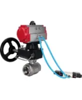 Кран шаровой DN.ru BV3232P(2pc)-FP-T-ISO-H Ду80 Ру40 полнопроходной, внутренняя резьба, нержавеющая сталь 316, уплотнение - PTFE, с пневмоприводом PA-DA-083, пневмораспределителем 4V320-10 AC220V, ручным дублером MON2-450-T28-ISO