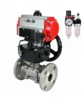 Кран шаровой DN.ru BV3232P(3pc)-FP-F-ISO-H Ду80 Ру40 фланцевый, корпус - нержавеющая сталь 316, полнопроходной, уплотнение - PTFE, с пневмоприводом PA-DA-083, пневмораспределителем 4M310-08 AC220V, ручным дублером MON2-450-T28-ISO, БПВ AFC2000