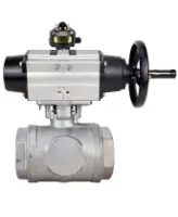 Кран шаровой DN.ru BV3232P(4pc)-SP-3WL-T-ISO-H WDVF Ду65 Ру40 стандартнопроходной, 3-ходовой L-тип, внутренняя резьба, корпус - нержавеющая сталь AISI 316, уплотнение - PTFE, с пневмоприводом PA-DA-105-1 и БКВ APL-510N EX