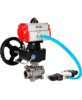 Кран шаровой DN.ru BV3232P(3pc)-FP-W-ISO-H WDVF Ду40 Ру40 полнопроходной, трехсоставной, корпус - нержавеющая сталь 316, PTFE, под приварку, с пневмоприводом PA-DA-065, пневмораспределителем 4V320-08 AC220V, ручным дублером MON1-250-T26-ISO