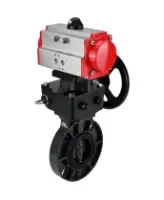 Затвор дисковый поворотный DN.ru WBV4242E-2W-Fb-ISO Дн80 Ру10 межфланцевый, корпус - НПВХ, диск - НПВХ, уплотнение - EPDM, с пневмоприводом PA-DA-052 и ручным дублером MON1-250-T26-ISO