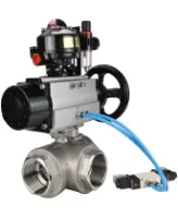 Кран шаровой DN.ru BV3232P(4pc)-SP-3WL-T-ISO-H Ду100 Ру40, стандартнопроходной, четырехсоставной, нержавеющая сталь 316, PTFE, внутренняя резьба, с пневмоприводом PA-DA-105-1, пневмораспределителем 4V320-08 AC220V, БКВ APL-510N Ex, БПВ AFC2000