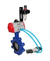 Затвор дисковый поворотный DN.ru WBV1616E-2W-Fb-H Ду100 Ру16 LUG, корпус - чугун QT450, диск - чугун QT450, уплотнение - EPDM, с пневмоприводом PA-DA-083, пневмораспределителем 4M320-08 AC220V и БПВ AFC2000