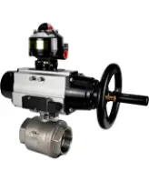 Кран шаровой DN.ru BV3232P(2pc)-FP-T-ISO-H Ду100 Ру40 полнопроходной двухходовой, нержавеющая сталь SS316, внутренняя резьба, уплотнение - PTFE, с пневмоприводом PA-DA-105-1 двойного действия, с пневмораспределителем 4M310-08 AC220V, с БКВ APL-510N EX