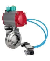 Затвор дисковый поворотный DN.ru WBV3131S-2W-W-H Ду80 Ру10 под приварку, пищевая нержавеющая сталь 304, уплотнение - Silicon, с пневмоприводом PA-DA-052, пневмораспределителем 4V320-08 AC220V и магнитным переключателем ALS200D