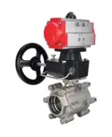 Кран шаровой DN.ru BV3232P(3pc)-FP-SW-ISO-H Ду80 Ру63 полнопроходной, корпус - нержавеющая сталь SS316, под приварку, с пневмоприводом PA-DA-105, ручным дублером MON2-450-T28-ISO