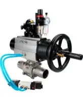 Кран шаровой DN.ru BV3232P(3pc)-FP-W-ISO-H LONG Ду80 Ру25, полнопроходной, трехсоставной, нержавеющая сталь 316, уплотнение - PTFE, под приварку, с пневмоприводом PA-DA-105-1, с пневмораспределителем 4V320-08 AC220V, БКВ APL-210N, БПВ AFC2000