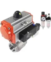 Кран шаровой DN.ru BV3232P(2pc)-FP-T-ISO-H Ду80 Ру40, полнопроходной внутреннняя резьба, нержавеющая сталь SS316, уплотнение - PTFE, с пневмоприводом PA-SA-130 с возвратными пружинами, с пневмораспределителем 4V320-08 AC220V, с БПВ AFC2000