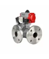 Кран шаровой DN.ru BV3232P(2pc)-FP-3WL-F-ISO-H Ду20 Ру16 HYMT трехходовой L-тип, полнопроходной, фланцевый, корпус - нержавеющая сталь AISI316, с пневмоприводом PA-DA-052 и пневмораспределителем 4M320-08 AC220V
