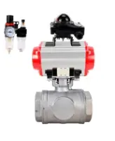 Кран шаровой DN.ru BV3232P(4pc)-SP-3WL-T-ISO-H WDVF Ду40 Ру63 стандартнопроходной, 3-ходовой L-тип, внутренняя резьба, нержавеющая сталь AISI 316, PTFE, с пневмоприводом PA-SA-130, пневмораспределителем 4M320-08 AC220V, БКВ APL-210N и БПВ AFC2000