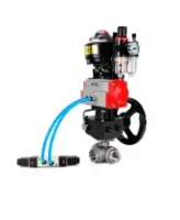 Кран шаровой DN.ru BV3232P(4pc)-SP-3WT-T-ISO-H WDVF Ду25 Ру63 стандартнопроходной, 3-ходовой Т-тип, внутренняя резьба, с пневмоприводом PA-DA-065, пневмораспределителем 4V320-08 AC220V, БКВ APL-510N EX, БПВ AFC2000 и ручным дублером MON1-250-T26-ISO