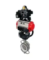 Затвор дисковый поворотный DN.ru WBV3232P-2W-Fb-H Ду65 Ру16, корпус - нержавеющая сталь 316L, диск - нержавеющая сталь 316L, PTFE, с пневмоприводом PA-DA-083, с пневмораспределителем 4V320-08 AC220V, с БКВ APL-410N EX, с ручным дублером MON2-450-T28-ISO