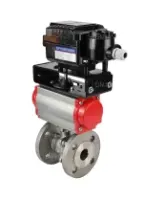 Кран шаровой DN.ru BV3232P(2pc)-FP-F-ISO-H Ду80 Ру16 полнопроходной двухходовой, нерж. сталь SS316, фланцевый, PTFE, с пневмоприводом PA-SA-130 с возвратными пружинами и с электропневматическим поворотным позиционером YT-1000RSN без обратной связи
