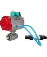 Кран шаровой DN.ru BV3232P(2pc)-FP-T-ISO-H Ду100 Ру40 полнопроходной, внутренняя резьба, нержавеющая сталь 316, уплотнение - PTFE, с пневмоприводом PA-DA-083, пневмораспределителем 4V320-08 AC220V и магнитным переключателем ALS200D