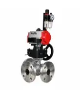 Кран шаровой DN.ru BV3232P(2pc)-FP-3WL-F-ISO-H Ду20 Ру16 HYMT, трехходовой L-тип, полнопроходной, фланцевый, корпус - нержав.сталь SS316, с пневмоприводом PA-DA-052, пневмораспределителем 4M310-08 24В NAMUR, ручным дублером MON1-250-T26-ISO и БПВ AFC2000