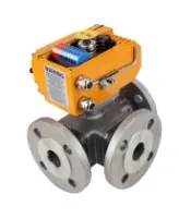 Кран шаровой DN.ru BV3232P(4pc)-FP-3WL-F-ISO-H Ду100 Ру16 полнопроходной трехходовой, нержавеющая сталь SS316, фланцевый, уплотнение - PTFE, с электроприводом 3/4-оборотным DN.ru E34-N-020EM-O1-220VAC-У1 220В
