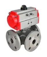 Кран шаровой DN.ru BV3232P(4pc)-FP-3WL-F Ду80 Ру16 полнопроходной трехходовой, фланцевый, корпус - нержавеющая сталь SS316, с пневмоприводом DN.ru PA-SA-140 с возвратными пружинами