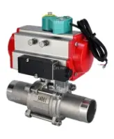 Кран шаровой DN.ru BV3232P(3pc)-FP-W-ISO-H LONG Ду80 Ру25 полнопроходной, корпус - нержавеющая сталь 316, уплотнение - PTFE, под приварку, с пневмоприводом PA-DA-083, пневмораспределителем 4M310-08 AC220V и магнитным переключателем ALS200D
