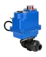Кран шаровой DN.ru BV4242E-FP-GRM-ISO Дн50 Ру10 полнопроходной, клеевой с разборным муфтовым соединением, корпус - НПВХ, шар - НПВХ, уплотнение - EPDM, с электроприводом DN.ru QT-N-003EM-O1-12VDC-У1 blue