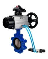 Затвор дисковый поворотный DN.ru WBV1616E-2W-Fb-H Ду125 Ру16 LUG, корпус - чугун QT450, диск - чугун QT450, уплотнение - EPDM, с пневмоприводом PA-DA-105-1, пневмораспределителем 4M320-08 AC220V и БКВ APL-210N
