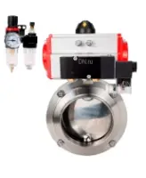 Затвор дисковый поворотный DN.ru WBV3131S-2W-W-H Ду80 Ру10 под приварку, пищевая нержавеющая сталь 304, уплотнение – Silicon, с пневмоприводом DN.ru PA-SA-083, пневмораспределителем DN.ru 4M310-08 AC220V и БПВ DN.ru AFC2000