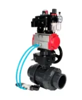 Кран шаровой DN.ru BV4242E-FP-GRM-ISO Дн50 Ру10 полнопроходной, корпус - НПВХ, шар - НПВХ, уплотнение - EPDM, с пневмоприводом PA-DA-052, пневмораспределителем 4V320-08 AC220V, ручным дублером MON1-250-T26-ISO, БКВ APL-410N EX и БПВ AFC2000