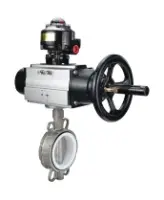 Затвор дисковый поворотный DN.ru WBV3232P-2W-Fb-H Ду125 Ру16, корпус - нержавеющая сталь 316L, диск - нержавеющая сталь 316L, уплотнение - PTFE, с пневмоприводом PA-DA-105-1 двойного действия, с БКВ APL-510N EX