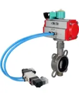 Затвор дисковый поворотный DN.ru WBV3131V-2W-Fb-H Ду50 Ру16 межфланцевый нержавеющая сталь 304, диск - нержавеющая сталь 304, VITON, с пневмоприводом PA-SA-083, пневмораспределителем 4V320-10 AC220V и магнитным переключателем ALS200D