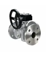 Кран шаровой DN.ru BV3232P(2pc)-FP-3WL-F-ISO-H Ду20 Ру16 HYMT, трехходовой L-тип, полнопроходной, фланцевый, корпус - нержавеющая сталь SS316, с редуктором RDN RQN2-150Z-T24