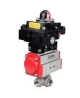 Кран шаровой DN.ru BV3232P(4pc)-SP-3WL-T-ISO-H Ду15 Ру63 стандартнопроходной трехходовой L-тип, нержавеющая сталь SS316, внутренняя резьба, уплотнение - PTFE, с пневмоприводом PA-DA-52 и блоком концевых выключателей APL-410N EX