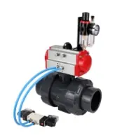 Кран шаровой DN.ru BV4242E-FP-GRM-ISO Дн50 Ру10 полнопроходной, корпус - НПВХ, шар - НПВХ, уплотнение - EPDM, с пневмоприводом PA-DA-052, пневмораспределителем 4V320-10 AC220V и БПВ AFC2000
