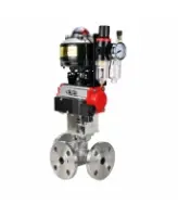 Кран шаровой DN.ru BV3232P(2pc)-FP-3WL-F-ISO-H Ду20 Ру16 HYMT, трехходовой L-тип, полнопроходной, фланцевый, корпус - нержавеющая сталь SS316, с пневмоприводом PA-DA-052, пневмораспределителем 4M310-08 24В NAMUR, БКВ APL-510N EX и БПВ AFC2000