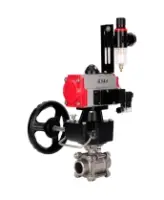Кран шаровой DN.ru BV3232P(3pc)-FP-W-ISO-H WDVF Ду40 Ру40 полнопроходной, трехсоставной, нержавеющая сталь 316, PTFE, под приварку, с пневмоприводом PA-DA-065, пн.распределителем 4M310-08 AC220V, ручным дублером MON1-250-T26-ISO, БПВ AFC2000