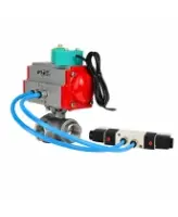 Кран шаровой DN.ru BV3232P(4pc)-SP-3WT-T-ISO-H WDVF Ду25 Ру63 стандартнопроходной, 3-ходовой Т-тип, внутренняя резьба, нержавеющая сталь AISI 316, с пневмоприводом PA-DA-065, пневмораспределителем 4V320-08 AC220V и магнитным переключателем ALS200D