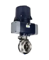 Затвор дисковый поворотный DN.ru WBV3131E-2W-T-H Ду50 Ру10 резьбовой, корпус - пищевая нержавеющая сталь AISI 304, диск - нержавеющая сталь AISI 304, уплотнение - EPDM, с электроприводом четвертьоборотным DN.ru QTSA-N-003EM-O0-220VAC с пружинным возвратом