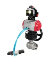 Кран шаровой DN.ru BV3232P(2pc)-FP-T-ISO-H Ду80 Ру40 полнопроходной, внутренняя резьба, нержавеющая сталь 316, уплотнение - PTFE, с пневмоприводом PA-DA-083, пневмораспределителем 4V320-08 AC220V, БКВ APL-510N EX, ручным дублером MON2-450-T28-ISO