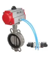 Затвор дисковый поворотный DN.ru WBV3131N-2W-Fb-H Ду150 Ру16, корпус - нержавеющая сталь 304, диск - нержавеющая сталь 304, уплотнение - NBR, с пневмоприводом DN.ru PA-DA-105 и пневмораспределителем DN.ru 4V320-08 AC220V