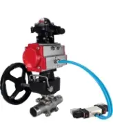 Кран шаровой DN.ru BV3232P(3pc)-FP-W-ISO-H LONG Ду65 Ру25 полнопроход., корпус - нерж.сталь 316, уплотнение - PTFE, под приварку, с пн.приводом PA-DA-083, пн.распределителем 4V320-08 AC220V, редуктором MON2-450-T28-ISO и БКВ APL-210N
