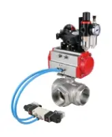 Кран шаровой DN.ru BV3232P(4pc)-SP-3WL-T-ISO-H Ду15 Ру63, стандартнопроходной, корпус - нержавеющая сталь 316, уплотнение - PTFE, внутренняя резьба, с пневмоприводом PA-DA-052, пневмораспределителем 4V320-08 AC220V, БКВ APL-210N, БПВ AFC2000
