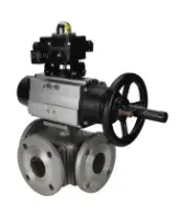 Кран шаровой DN.ru BV3232P(4pc)-FP-3WL-F Ду100 Ру16 полнопроходной трехходовой, фланцевый, корпус - нержавеющая сталь SS316, с пневмоприводом DN.ru PA-DA-105-1 двойного действия и БКВ APL-410N EX