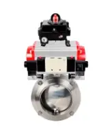 Затвор дисковый поворотный DN.ru WBV3131S-2W-W-H Ду80 Ру10 под приварку, пищевая нержавеющая сталь 304, уплотнение – Silicon, с пневмоприводом DN.ru PA-DA-065, пневмораспределителем DN.ru 4V320-10 AC220V и БКВ DN.ru APL-410N EX