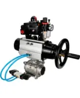 Кран шаровой DN.ru BV3232P(3pc)-FP-W-ISO-H Ду80 Ру25, полнопроходной, трехсоставной, нержавеющая сталь 316, уплотнение - PTFE, под приварку, с пневмоприводом PA-DA-105-1, пневмораспределителем 4V320-08 AC220V, БКВ APL-410N Ex, БПВ AFC2000