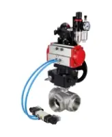 Кран шаровой DN.ru BV3232P(4pc)-SP-3WL-T-ISO-H Ду80 Ру40, стандартнопроходной, нержавеющая сталь 316, PTFE, внутренняя резьба, с пневмоприводом PA-DA-083, пн.распределителем 4V320-08 AC220V, БКВ APL-210N, ручным дублером MON2-450-T28-ISO, БПВ AFC2000