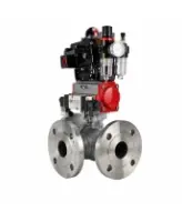 Кран шаровой DN.ru BV3232P(2pc)-FP-3WL-F-ISO-H Ду20 Ру16 HYMT трехходовой L-тип, полнопроходной, фланцевый, корпус - нержавеющая сталь AISI316, с пневмоприводом PA-DA-052, пневмораспределителем 4M320-08 AC220V, БКВ APL-410N EX и БПВ AFC2000