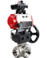 Кран шаровой DN.ru BV3232P(4pc)-SP-3WL-T-ISO-H Ду80 Ру40 стандартнопроходной трехходовой L-тип, нерж. сталь SS316, внутренняя резьба, PTFE, пн.приводом PA-DA-083, пн.распределителем 4M310-08 AC220V, БКВ APL-210N и ручным дублером MON2-450-T28-ISO